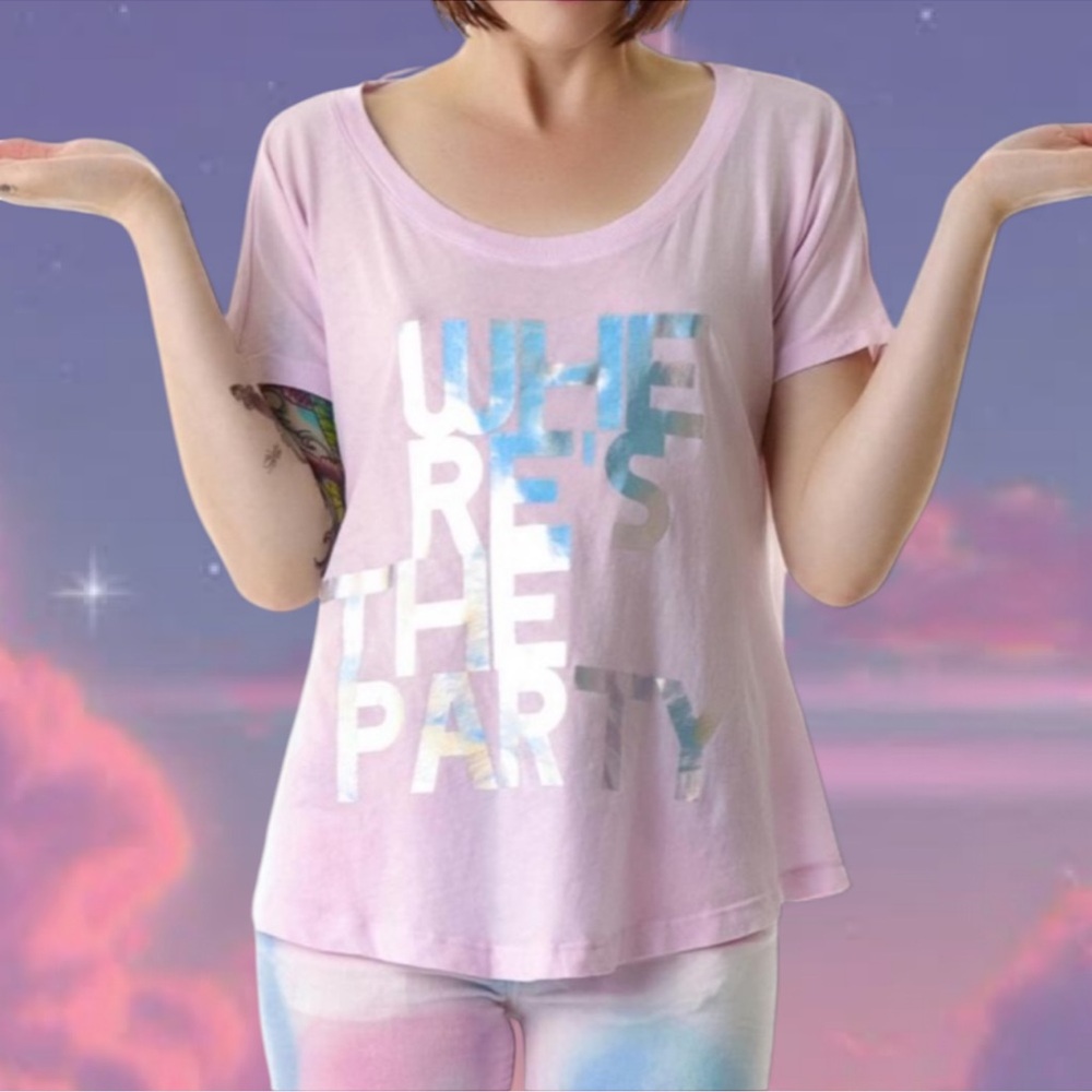 Wildfox • Holographic Iridescent “Where’s the Party” Graphic Tee